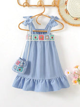 Young Girl Sweet Jacquard Knitted Floral Pattern Cami Straight Dress + Matching Handbag